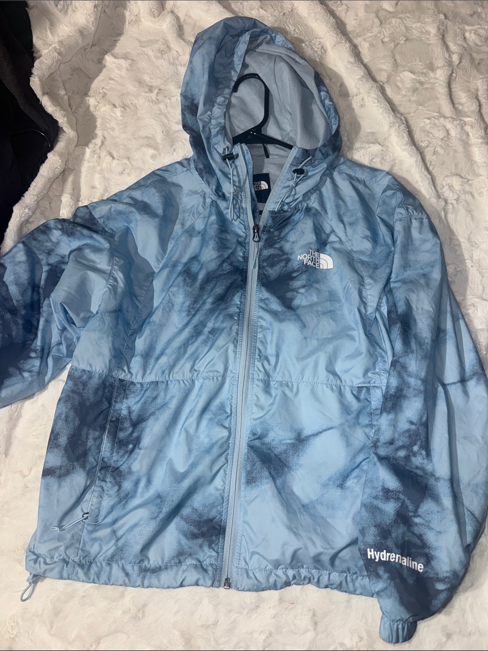 The North Face Light Blue Tie-Dye Hydrenaline Hooded Rain Jacket